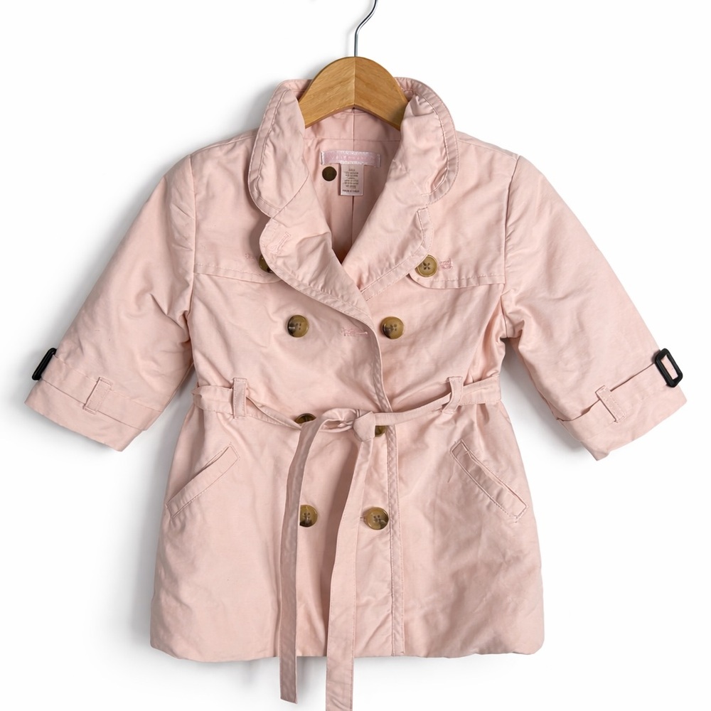 Janie and Jack Light Pink Double-Breasted Raincoat Size 0-6M Good Condition